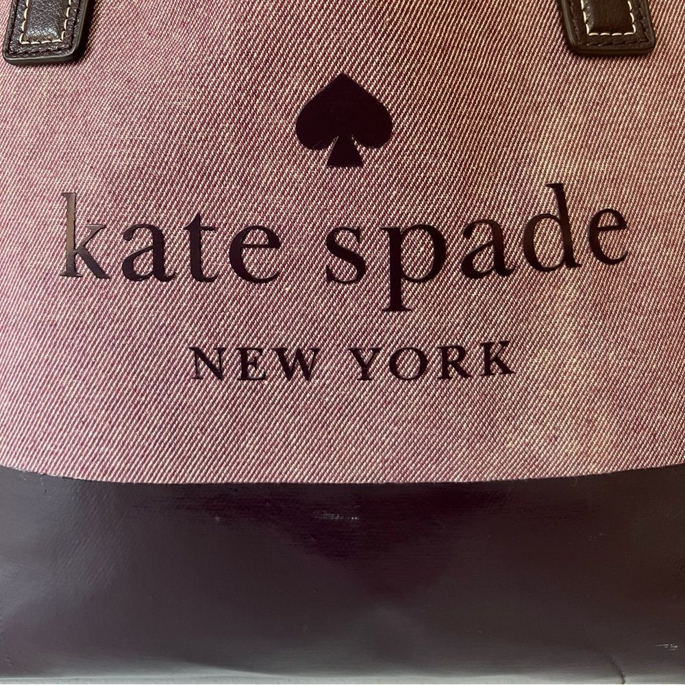 Kate Spade Ash Street Logo Triple Compartment Tote GUC Cotton Twill Leather Trim - Picture 8 of 14